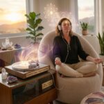 Une femme qui médite dans un fauteuil relax
