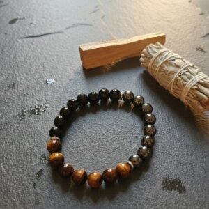 Bracelet en pierre naturelle de 8 mm triple protection hématite et obsidienne