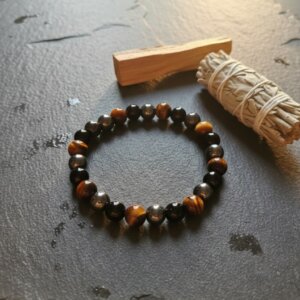 Bracelet en pierre de 8 mm triple protection oeill de tigre obsidienne hématite