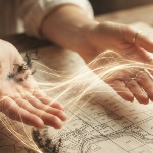 mains sur un plan cadastral